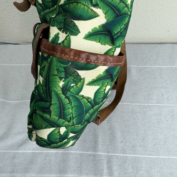 Tropical Banana Palm Leaf Canvas Leather Safari Backpack Bag Medium Green Brown main image 16